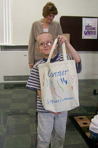 Conner with his bag