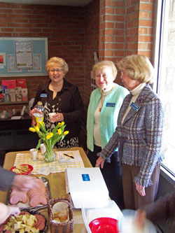 Stephen Ministers Kathy Eshelman, Gladys Knauss and Jane Larson serving listening ears at hospitality