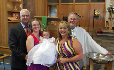 Miranda Grace Bardo, daughter of Frank and Danielle Bardo baptism.  Elizabeth Smith of Lititz served as sponsor.